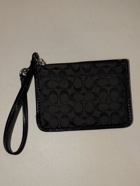 Coach Black Signature Card Wristlet with Logo Jacquard